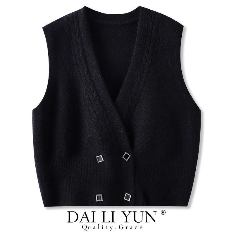 Новый осенне-зимний двубортный вязаный кардиган жилет женский дизайн однотонный