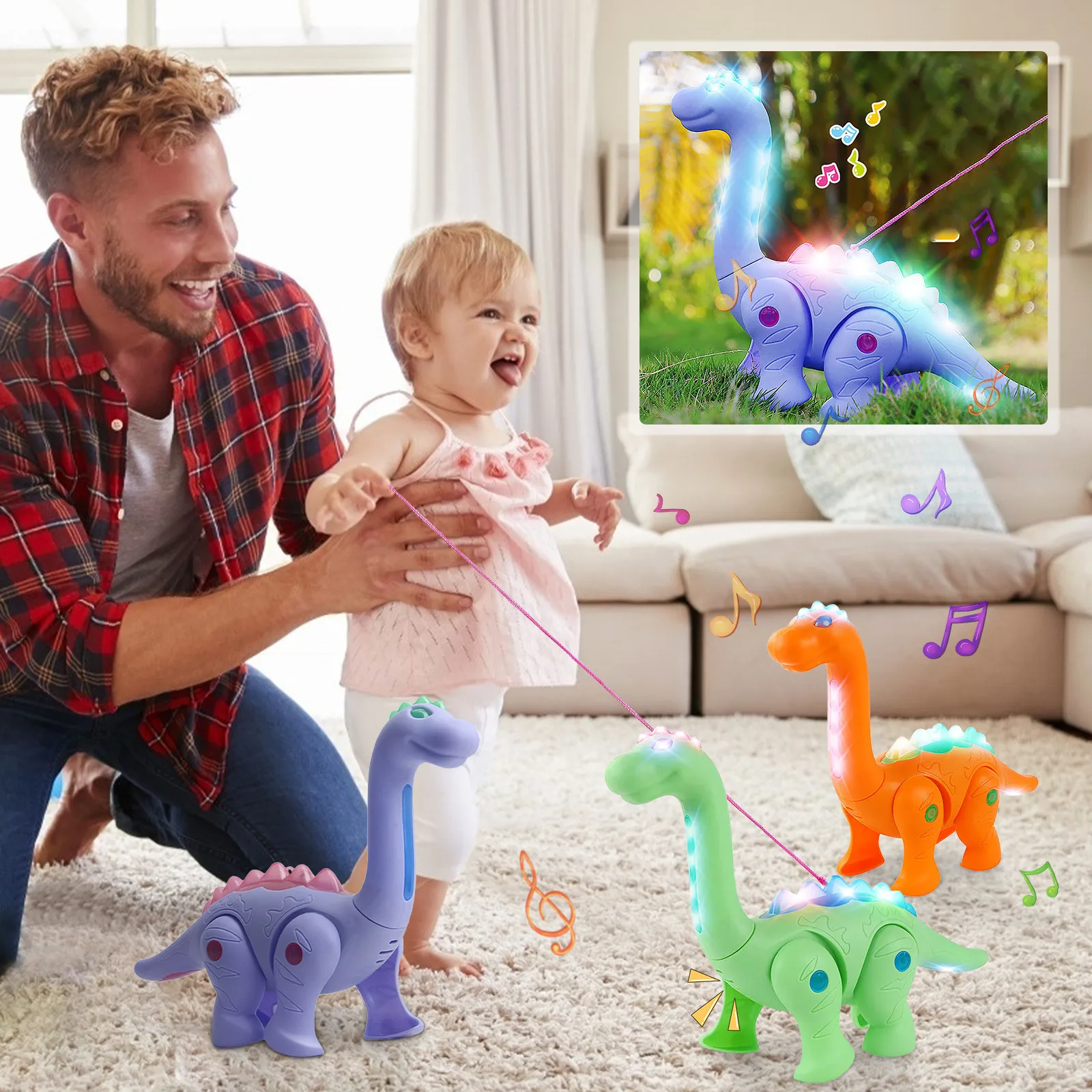 

Leash Dinosaur Toy Simulation Animal Glowing Musical Toy Model Children's Educational Electronic Cartoon Dinosaur Pet Toy