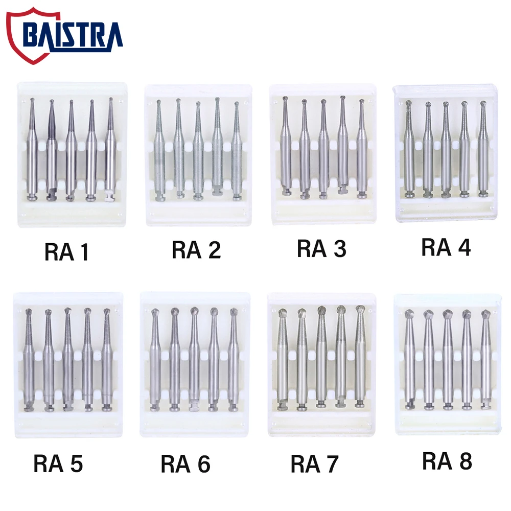 Стоматологические карбидные боры, вольфрамовые стальные фрезы, зубные клубники, круглые Буры для низкоскоростного наконечника, Стоматологические продукты 5 шт./коробка