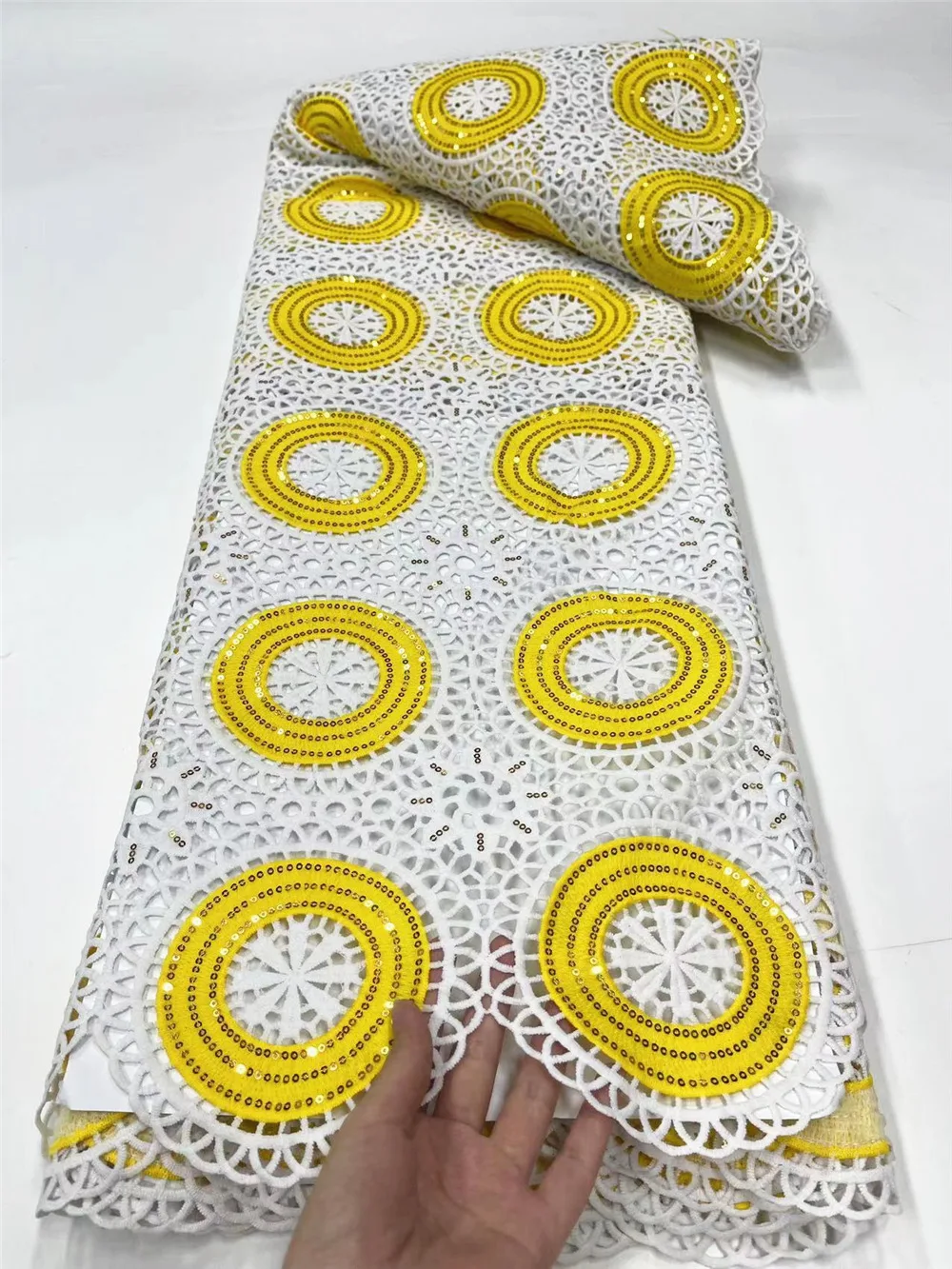 Полностью белые блестки Африканский шнур кружевная ткань женская последняя