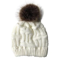 hanxi faux fur pom poms beanie women winter hats crochet knitted bamboo ski cap skullies beanies warm caps ladies