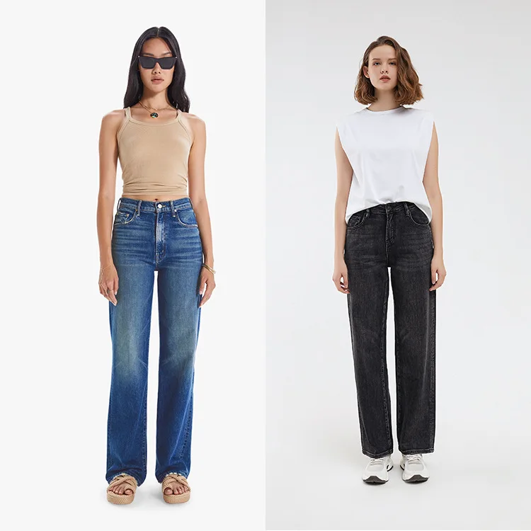 

2023 New Jeans Baggy Straight Jeans Women High Waist Y2k Loose Jeans Women's Star Holes Pipe Blue Casual Denim Trousers