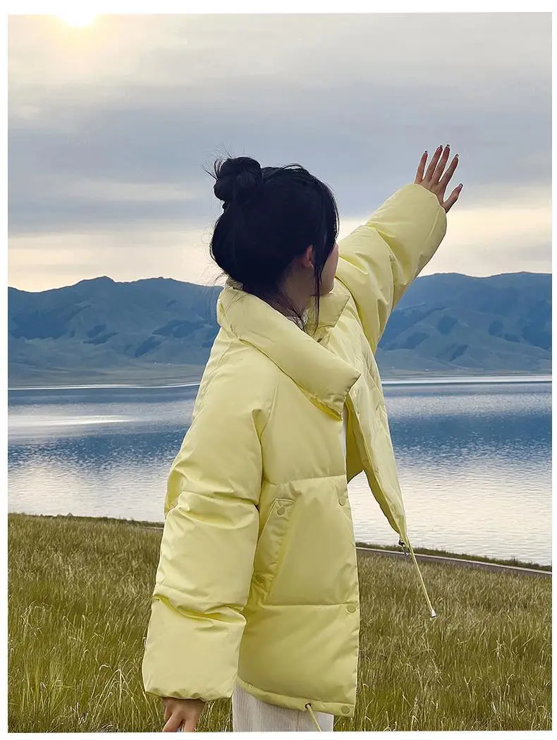 Loose Cotton Padded Jacket for Women 2022 Autumn Winter Solid Color Long Sleeve Cute Coat Bread Jackets Casual Black Overcoat