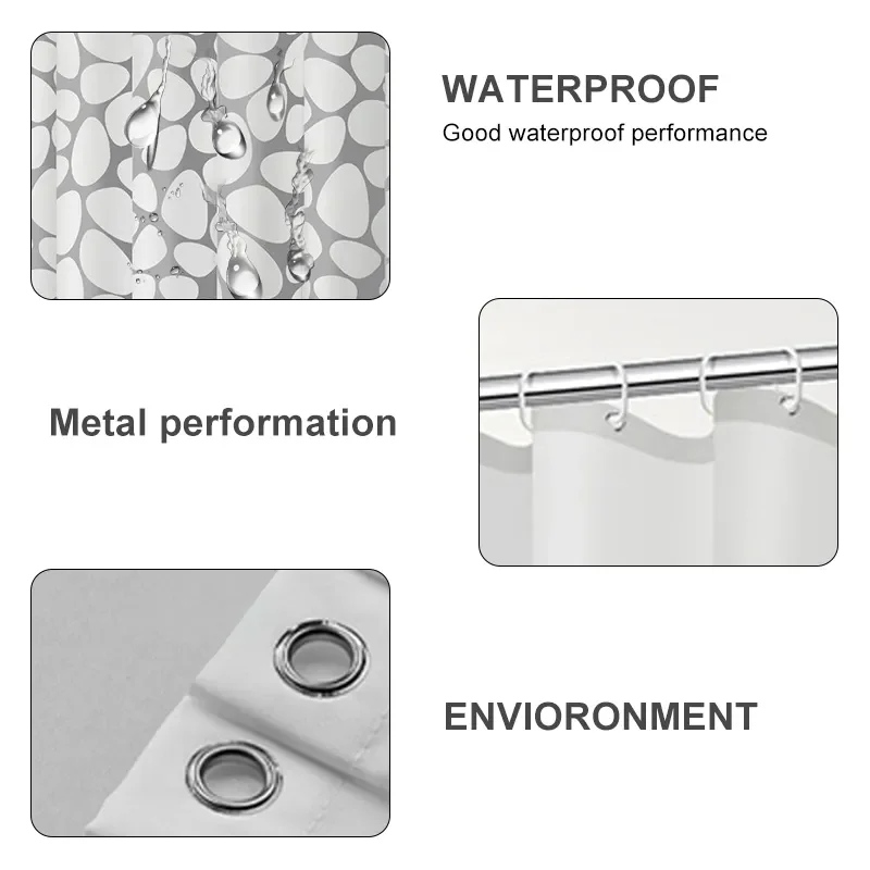 

2023 Bathroom Shower Curtain Waterproof Translucent Bath Curtains Modern Plaid Pebble Printed Bathing Partition Curtain With Hoo