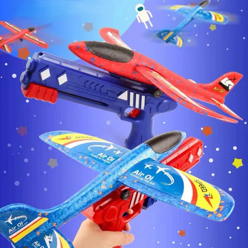 

Foam plane hand toss children's toys catapult glider boy gun type one click launch Internet celebrity outdoor Christmas toys