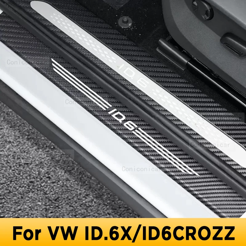 

For VW ID.6X ID6CROZZ Auto Tailgate Guard Door Sill Pedal Carbon Fibre Texture Accessories Leather PU Styling Car Sticker Trim