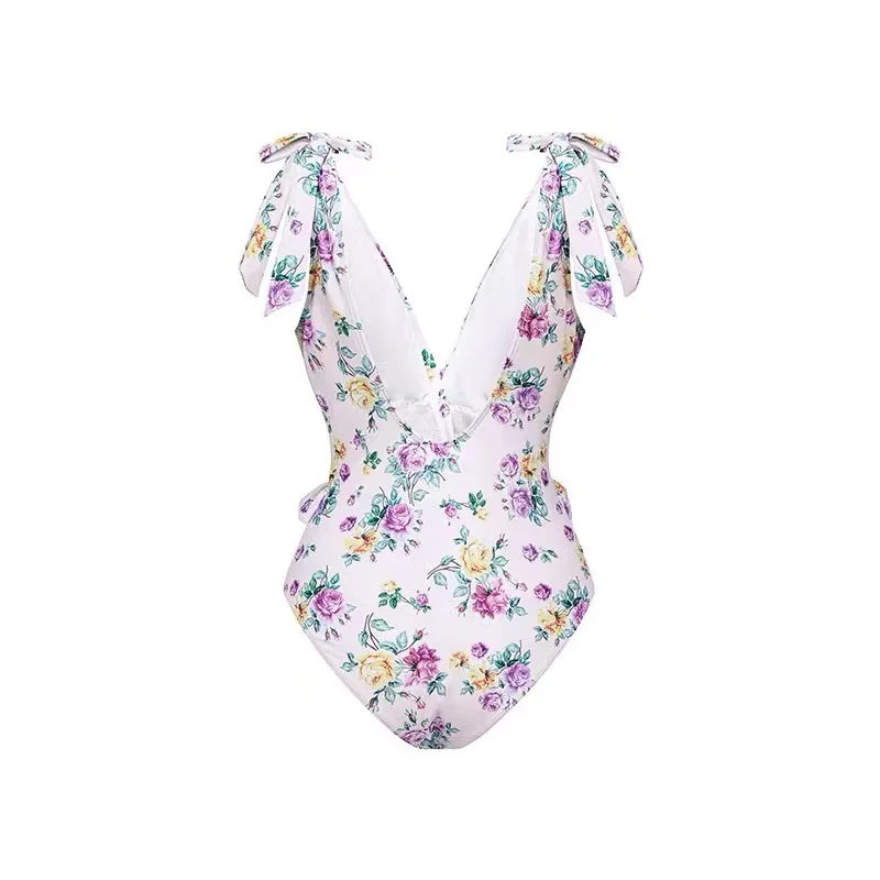 2023 New Fashion One Piece Swimsuit and Skirt Women BowKnot Swimwear Braziilian Retro Monokini Floral Print Bathing Suit Summer