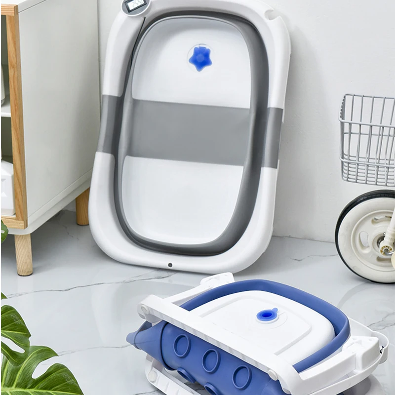 Real-time Temperature Silicone Foldable Baby Take A Bath Bathtub Non-Slip Foot Bath Bucket Folding Bathtub Bathroom Basket Tub