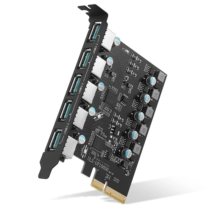 

PCIE 4X to 5 Ports USB3.2 Gen 1 x 2 Expansion Card 10Gbps Driverless Desktop Riser Card