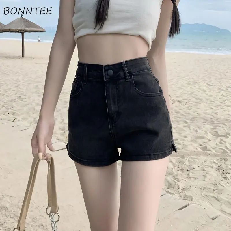 

Женские однотонные шорты с Боковым Разрезом, базовые облегающие универсальные пляжные повседневные уличные шорты в стиле ольччан, шикарна...