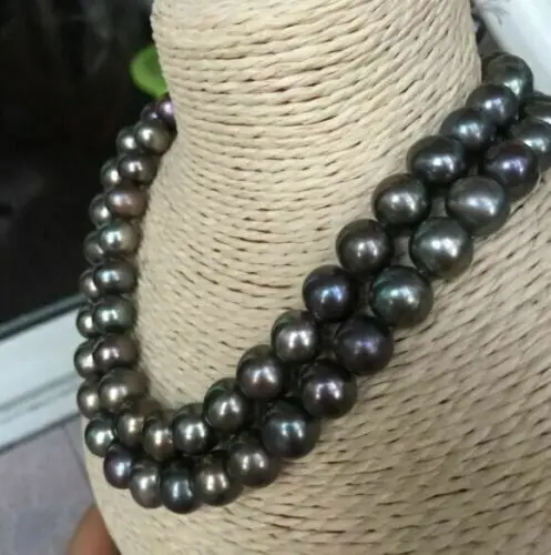 

Double Strands 10-11mm AAA BLACK SOUTH SEA Pearl Necklace 18"