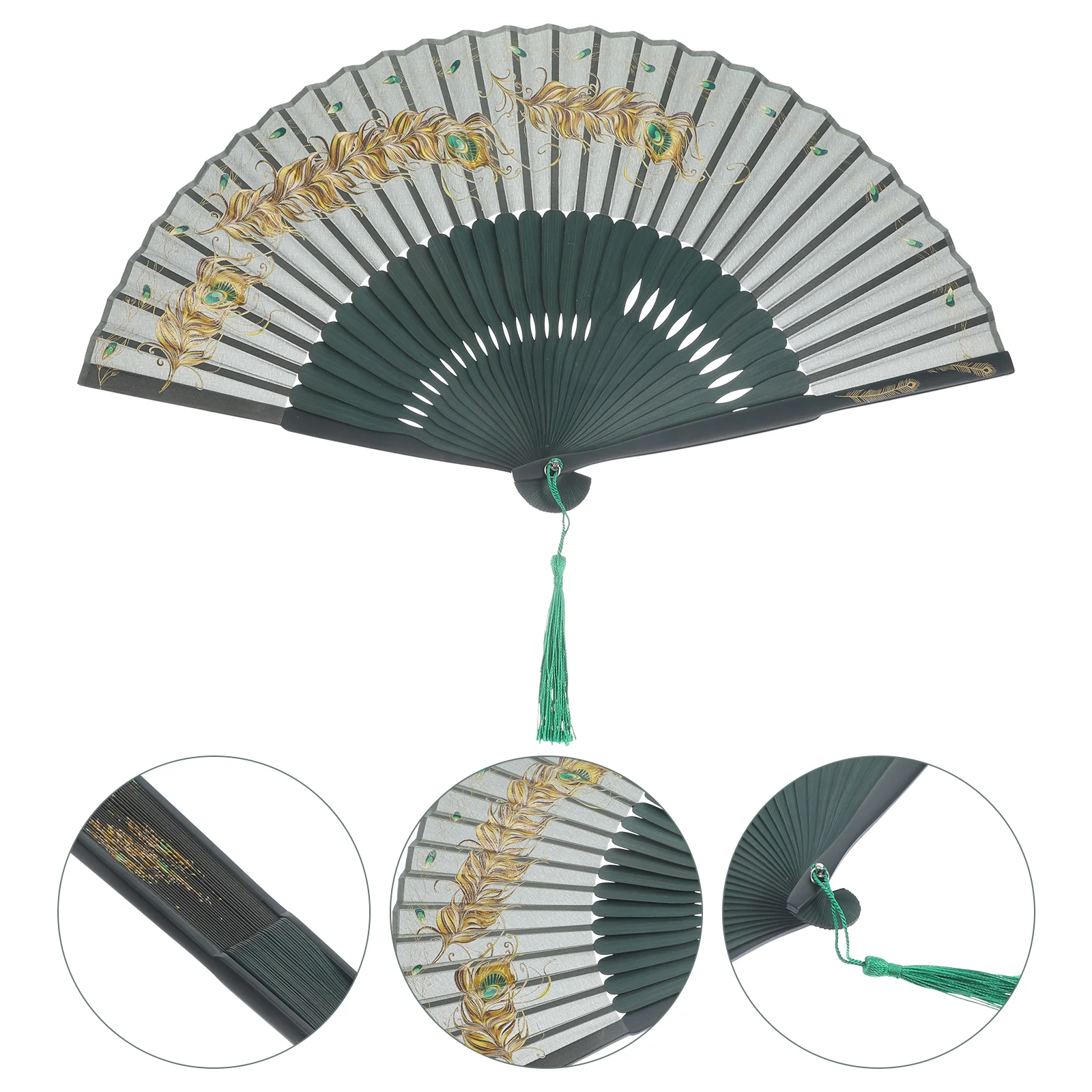 

Hand Fan Foldable Women Fans Bamboo Portable Handheld Crank Folding Cloth Performance Prop