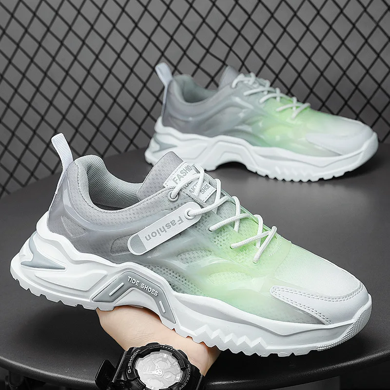 2022 Summer Men's Shoes Breathable Mesh Casual Walking Shoes PVC Blowing Sole Running Sneakers Korean Men's Shoes