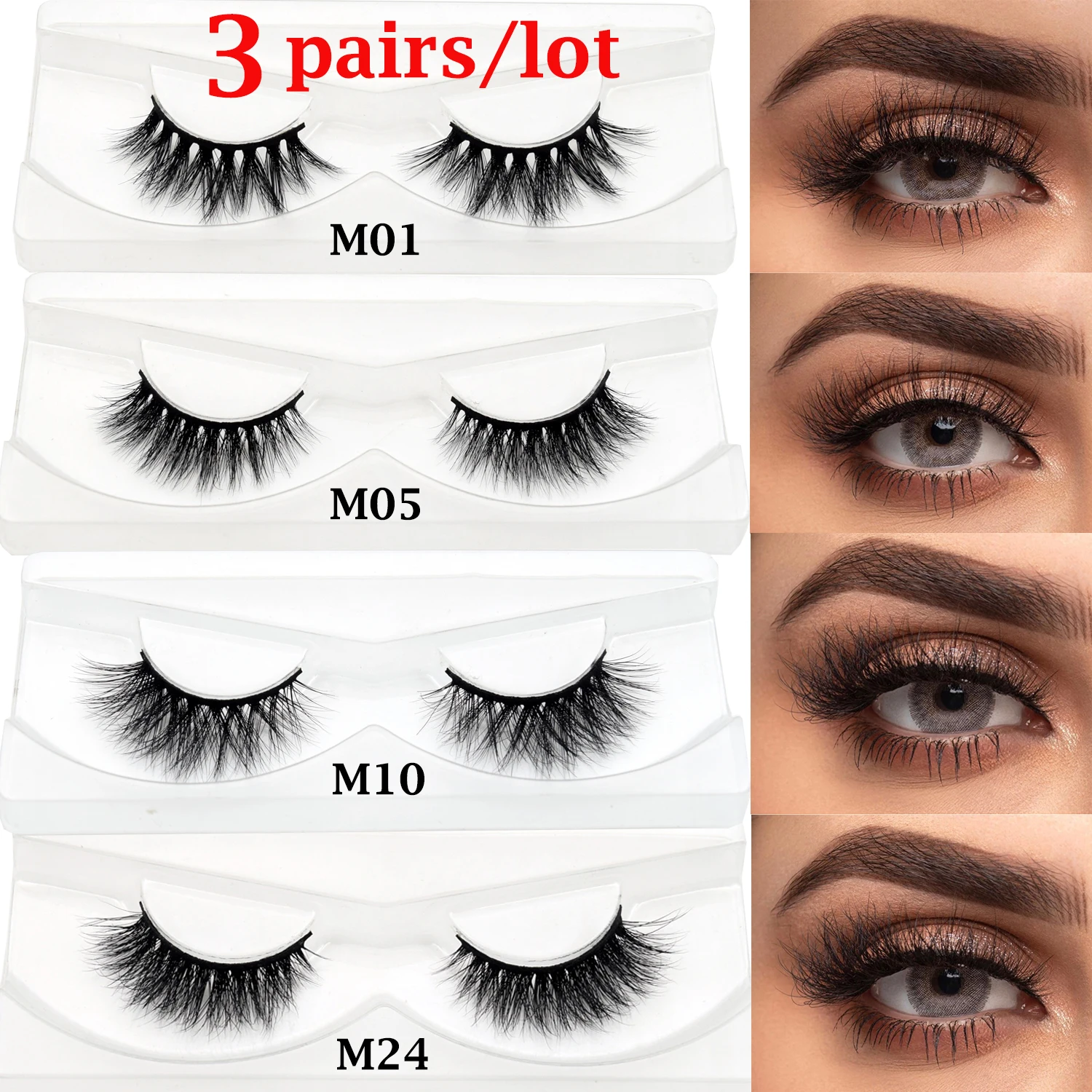 3 пары 3D норковых ресниц оптовая продажа натуральные тонкие пушистые ресницы