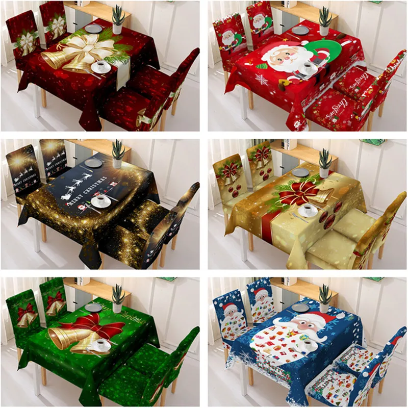 

5pcs/set Christmas Decorations for Home Santa Bells Tablecloth Chair Cover Navidad Ornaments Noel New Year 2023 Xmas Party Decor