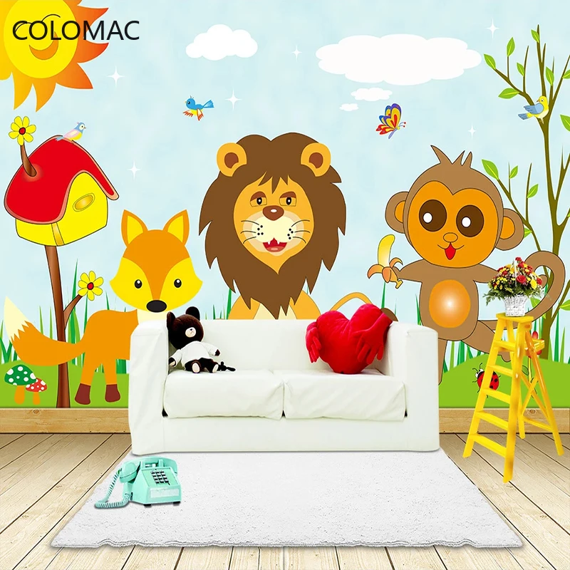 

Colomac Custom Children's Room 3D Cartoon Animal Lion Monkey Bird Wallpaper Decoration Canvas Painting Mural Dropshipping