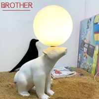 brother nordic table lamp modern creative resin glass desk light led novelty polar bear shape decor for home child bedroom