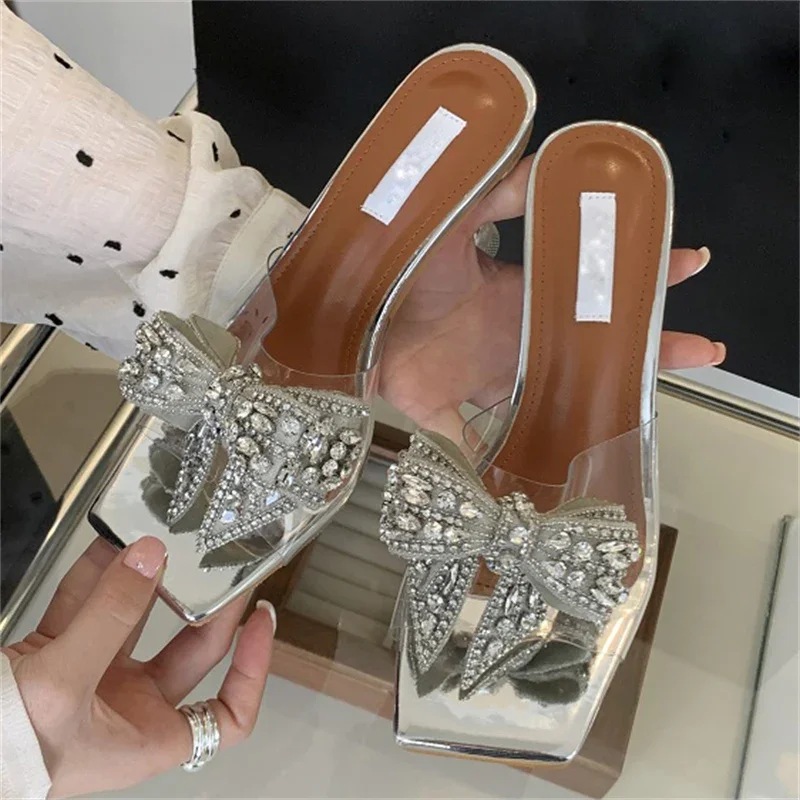 Eilyken шлепанцы с бантом-бабочкой и квадратным носком на высоком каблуке женские