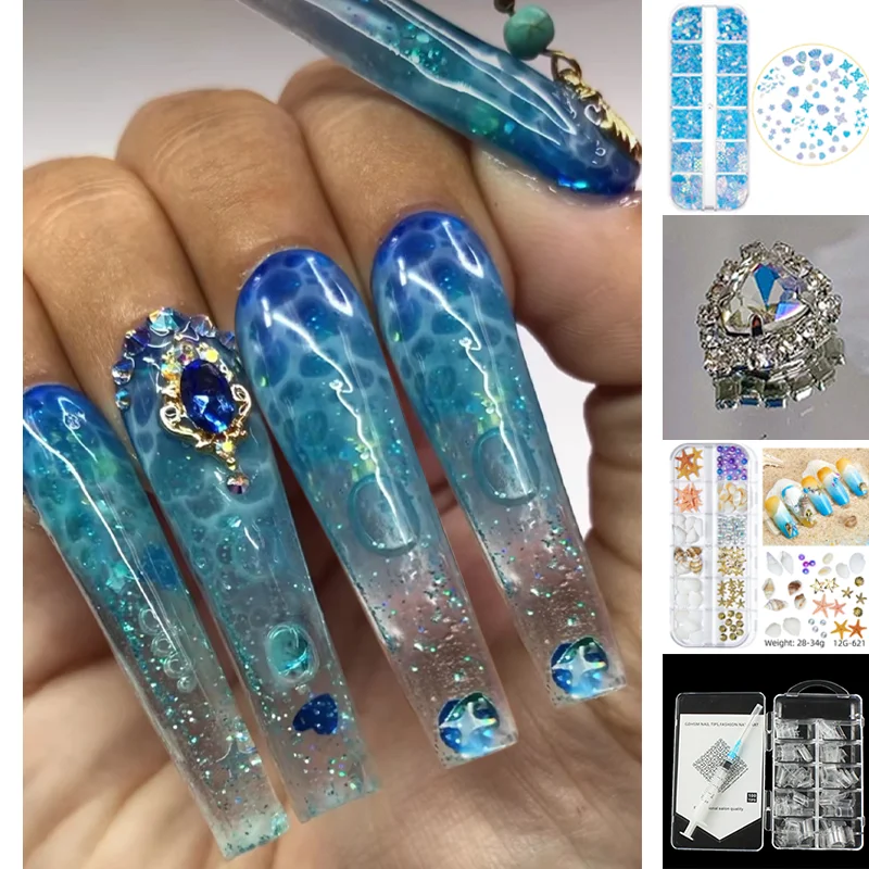 

Mixed Double Layer 3D Ocean Fresh And Lovely Style Nail Art DIY Designs Shell Crystal Decors Women Nail