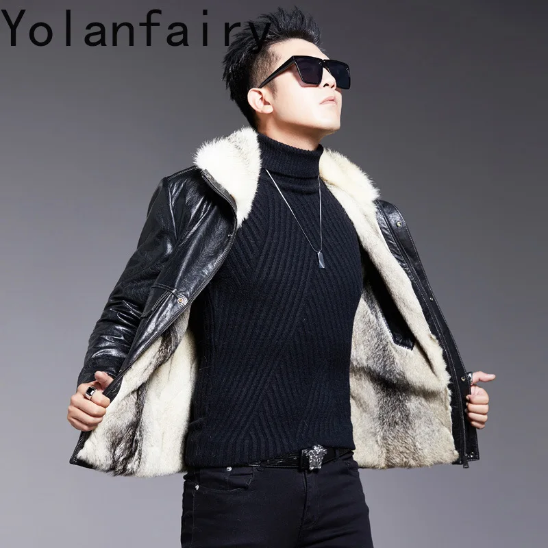 YOLANFAIRY мужская куртка из натуральной воловьей кожи с натуральным мехом волка