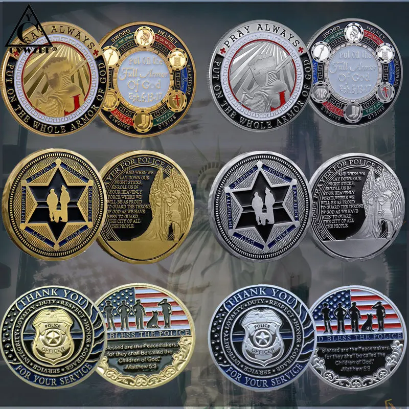 Офицер полиции США, тонкая синяя линия, St Michael, правоохранительные, вызов, монета с медным покрытием, брикет, 6 монет в комплекте