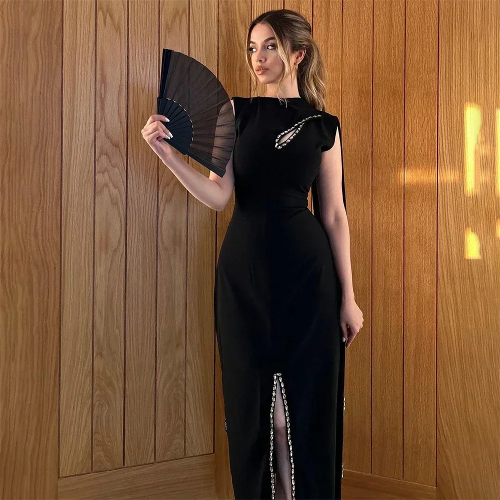 Женское вечернее платье-русалка черное платье без рукавов с высоким воротником и