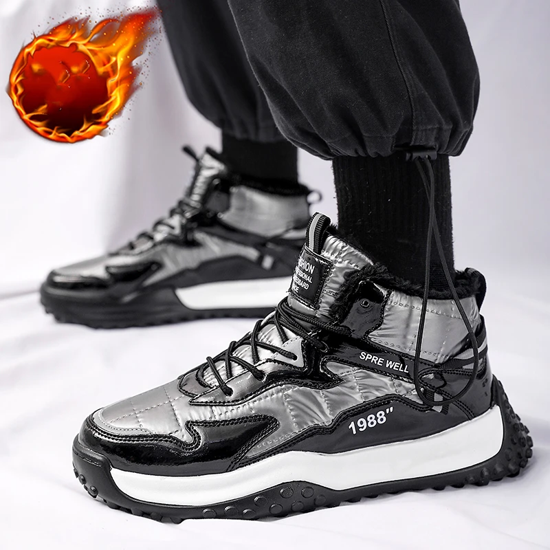 

Men Winter Warm Plush Waterproof Ankle Snow Boots Outdoor High Top Sneakers Male Casual Shoes Anti Skip Chunky Trainers For Man