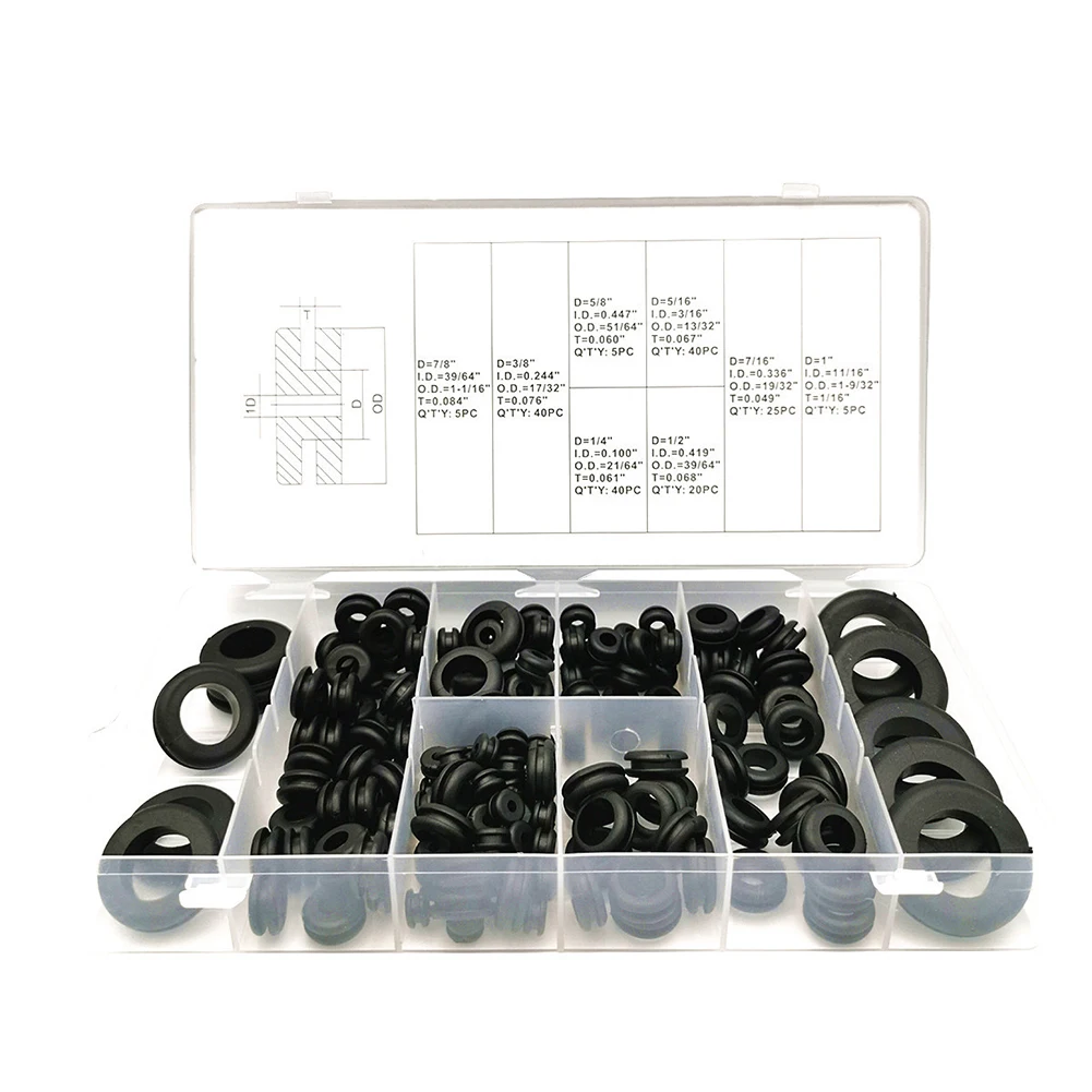 

Car Rubber Grommet Ring Accessories Cable Plug Electrical Wire Gasket Kits Black 180Pcs/Set Types Sealing Ring Wash Maintenance