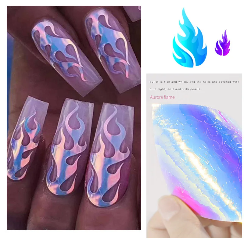 

16pcs 3D Holographic Fire Flame Nail Stickers Slider Gold Black Summer Manicure Decals DIY Nail Art Decorations Decor Tool