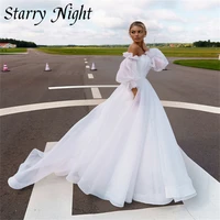 elegant a line strapless wedding dresses detachable puff sleeves pleated wedding gown white dresses 2022 vestidos elegantes