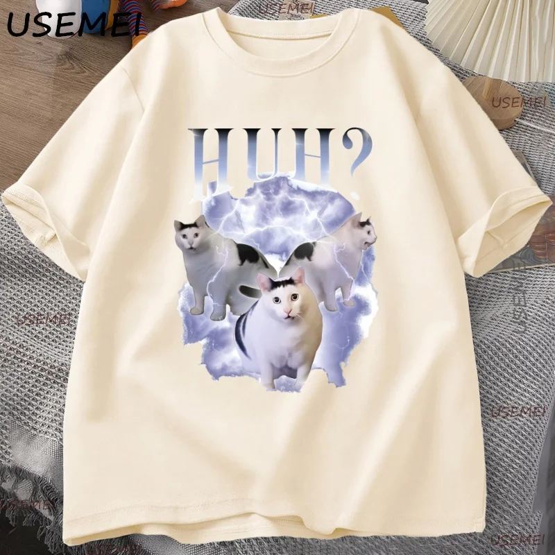 Фото Huh Cat Chonky Ben Meme Cat Футболка Мужская рэп 90-х Винтажные графические футболки Harajuku Хлопок с короткими рукавами Мужская одежда Уличная одежда №3