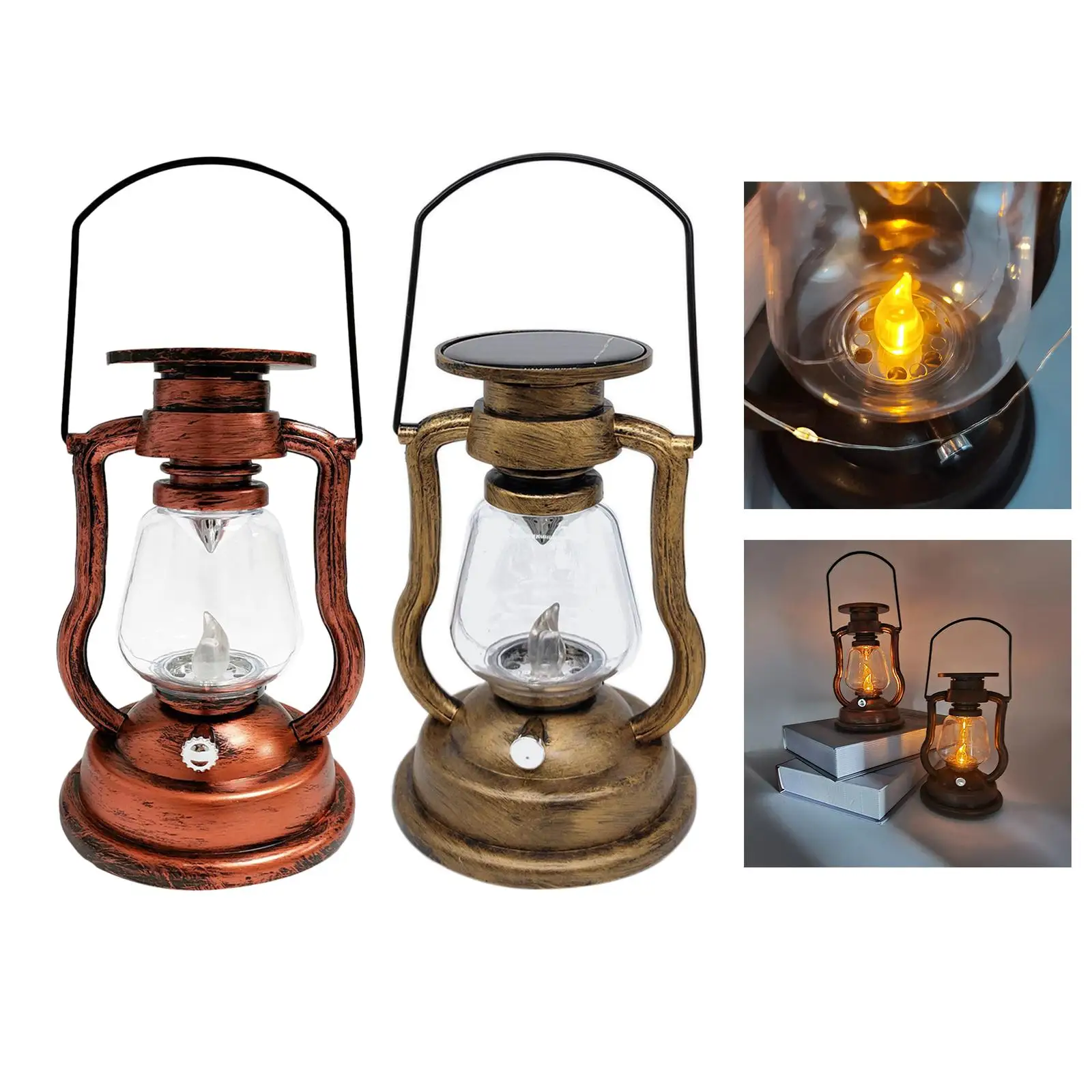 

LED Camping Lanterns Solar Night Light Emergency Waterproof Hiking Retro Style Tent Light for Fence Patio Yard Porch Pathway