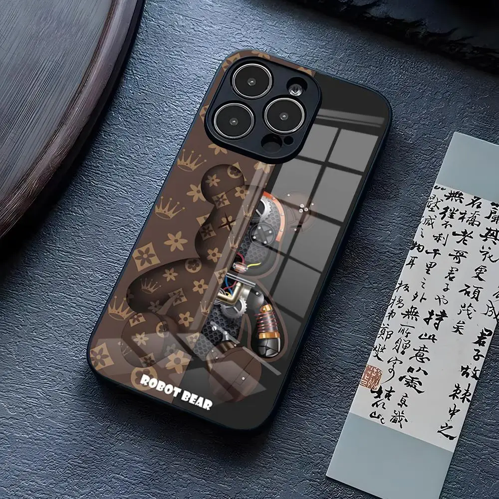 Бренд R-Robots Bear Чехол для телефона IPhone 13 Pro Max 14 16 Plus 12 Mini 11 15 X XR XS 8 7 SE Стеклянная