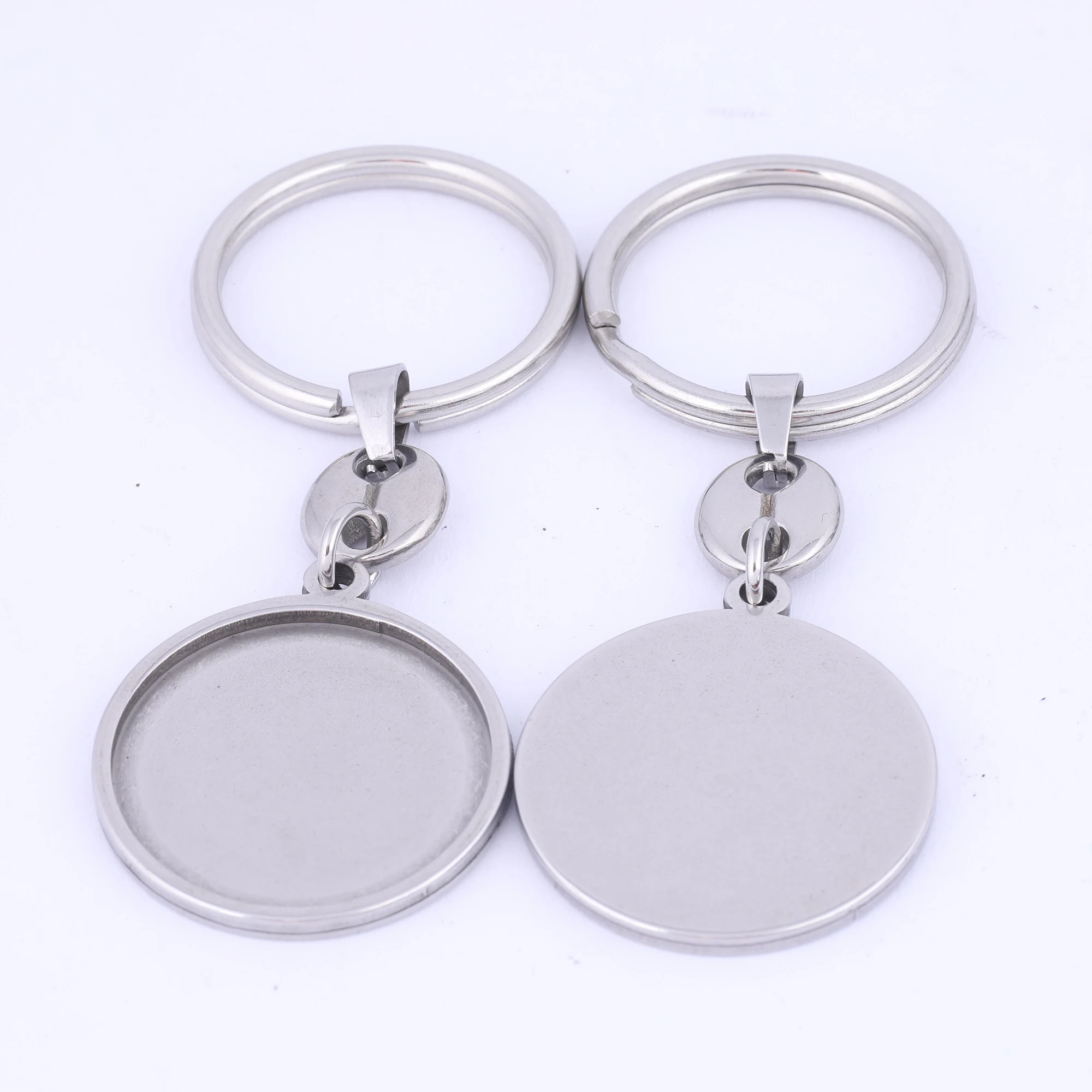 

2pcs Stainless Steel 25mm Cabochon Keychain Base Setting Trays Metal Keyring Components Diy Key Chain Making Supplies