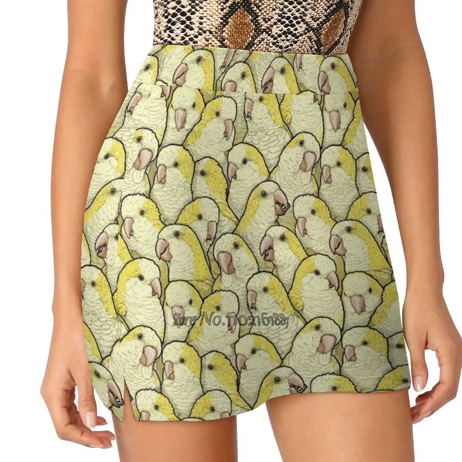 

Yellow Lutino Parrots Fake Two-Piece Hakama Skirt Women Pencil Skirts Workout Sports Mini Skirt Lutino Lutino Parrot Bird Monk