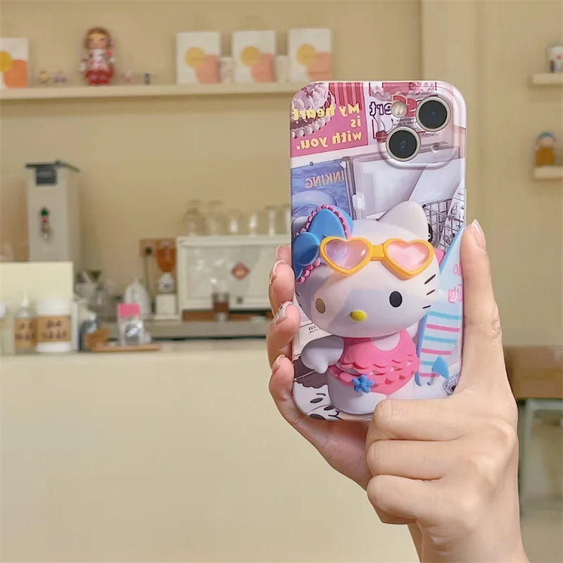 

Sanrio Cartoon Swimwear Hello Kitty Y2K Style Anti Drop Iphone12 13Mini Full Pack 14Plus Silicone Promax Soft Mobile Phone Shell