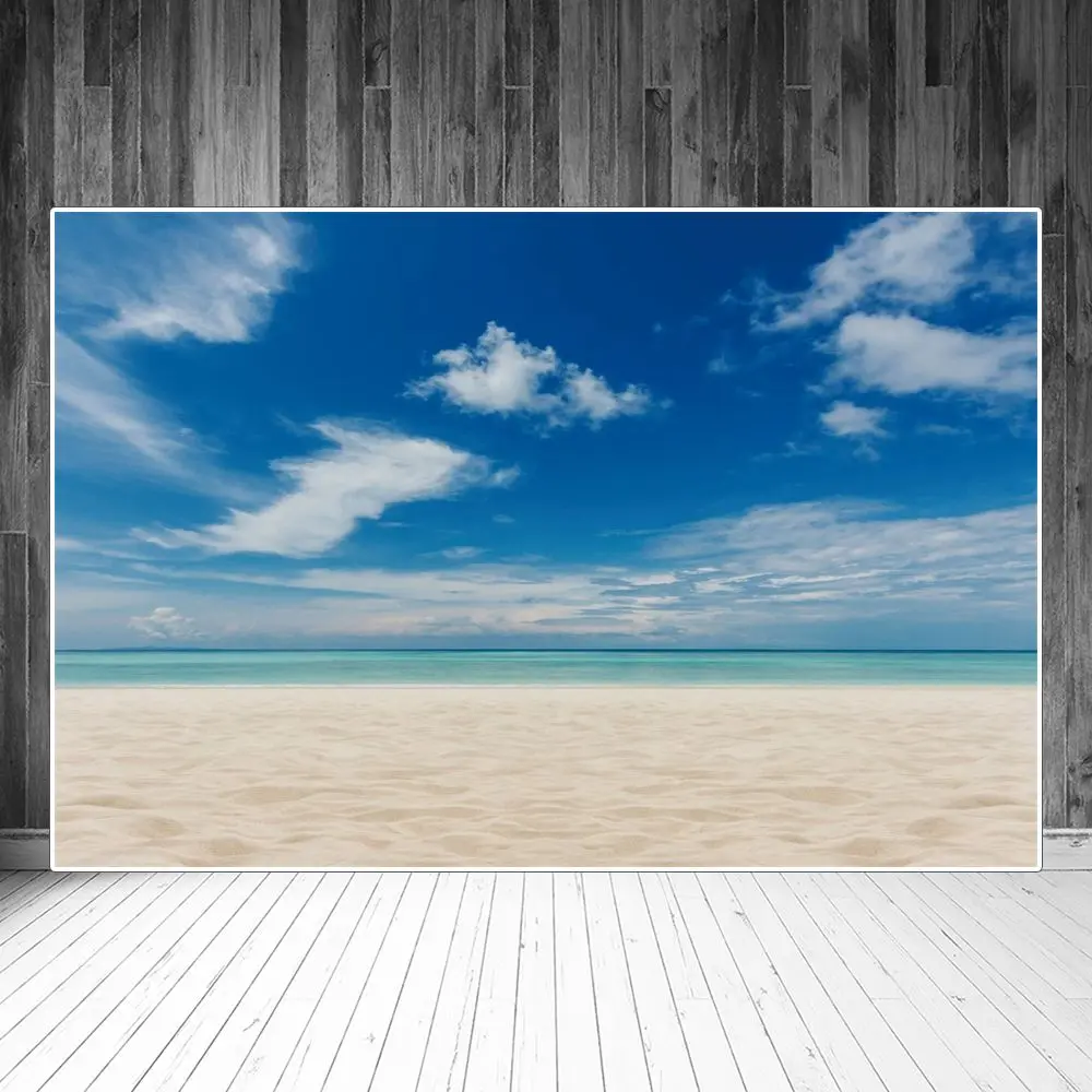 

Seaside Sands Birthday Party Photography Backdrops Children Ocean Beach Blue Sky Vocation Decoration Photographic Backgrounds