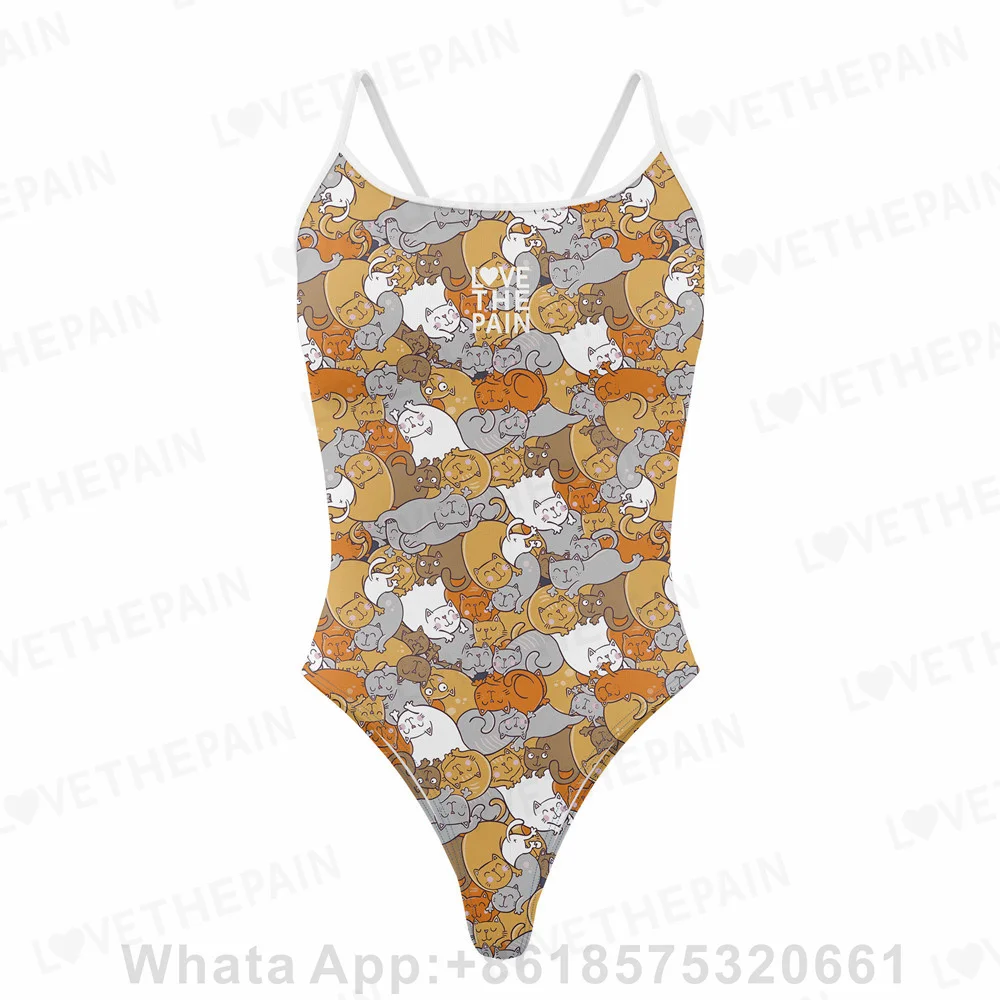 Love The Pain Female Sexy One Piece Swimsuit Thin Shoulder Strap Functional Swimwear Beach Bathing Suit Summer Bikini Swimsuit