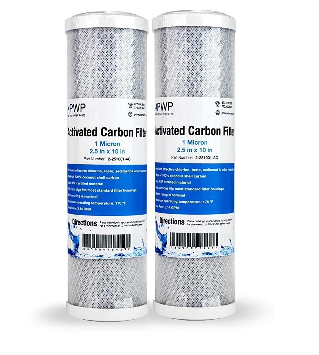 

Activated Carbon CTO Water Filter Cartridge Standard 2.5 x10" 1 Micron 2 pack