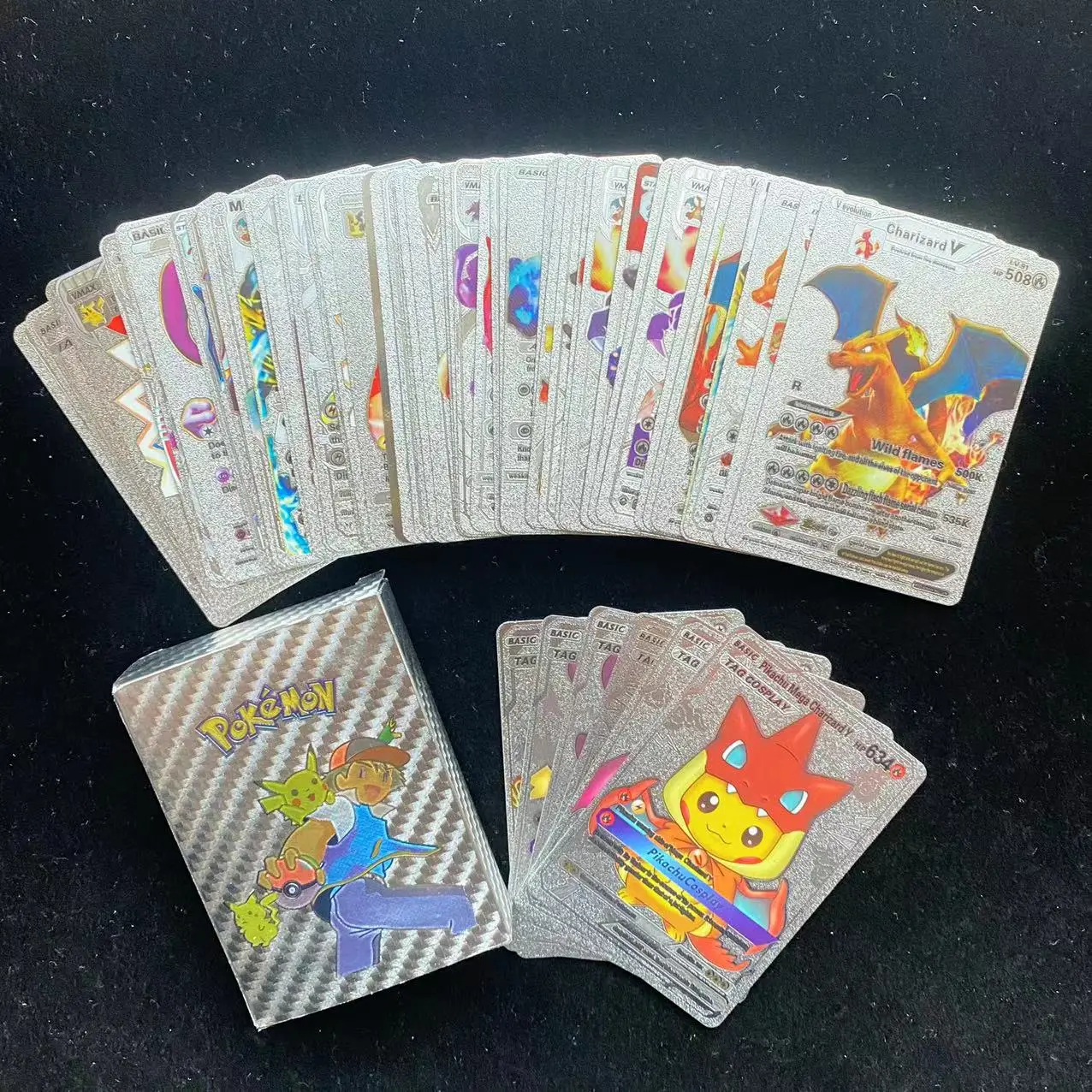 54 шт./набор Карты Покемон Металлическое Золото Vmax GX Карта Энергии Чаризард Пикачу Редкая Коллекция Боевой Тренер Детские Игрушки Подарок
