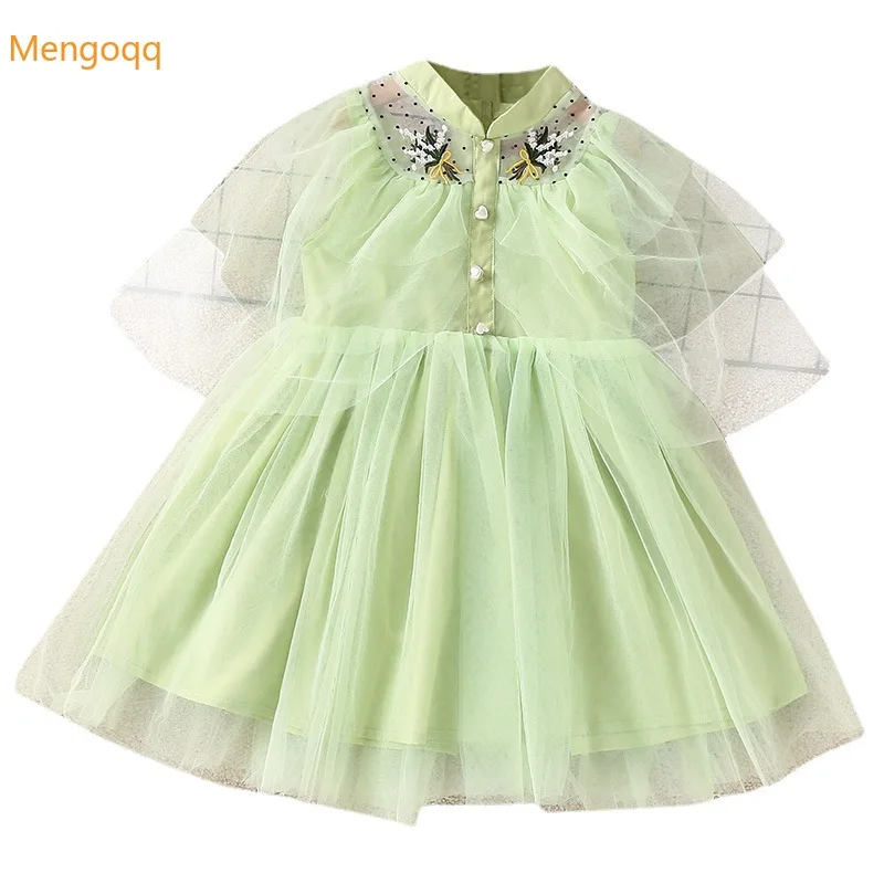 

Pretty Princess Summer Short Sleeve Mesh 3D Flower Knee-length Dress Mesh Kids Baby Children Clothing 2-9Y