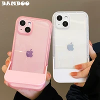 transparent soft silicone folding stand holder phone case for iphone 13 12 11 pro max clear candy color shockproof cover fundas