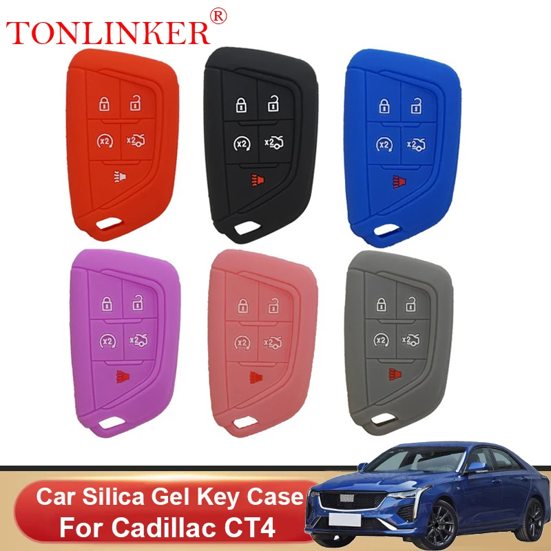 

TONLINKER Silica Gel Car Key Case For CT4 CT5 2019 2020 2021Shell Holder Remote Car Dedicated Styling Keychain Accessories