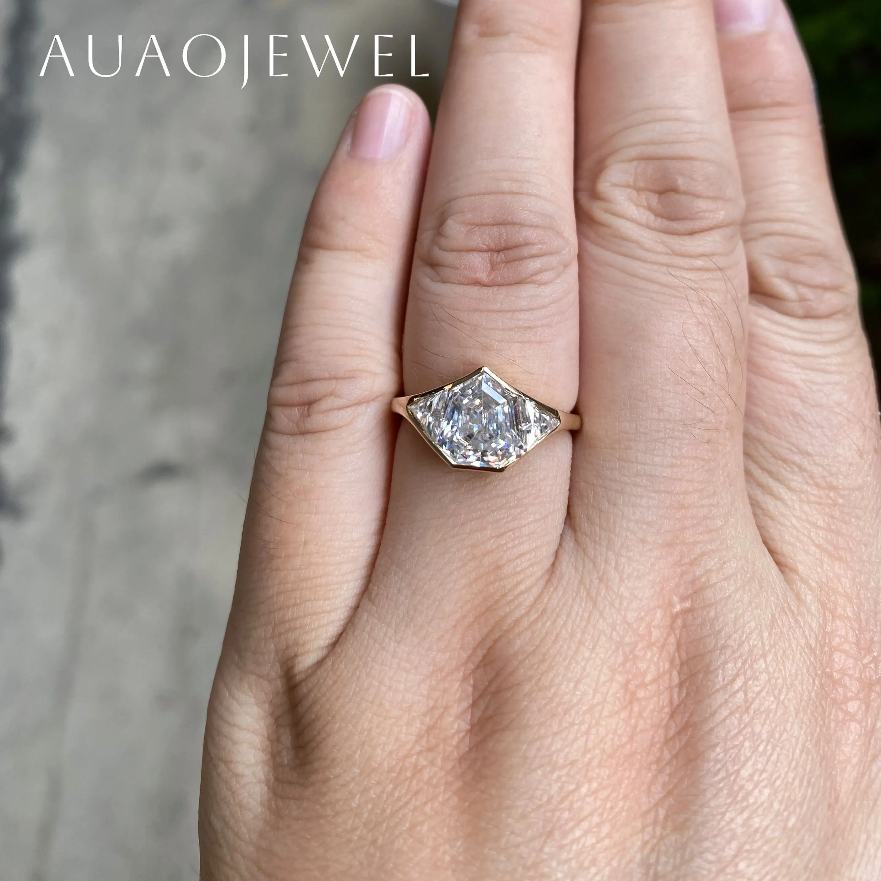 AUAOJEWEL Женское кольцо с муассанитом по центру 2 5 карата нестандартной формы