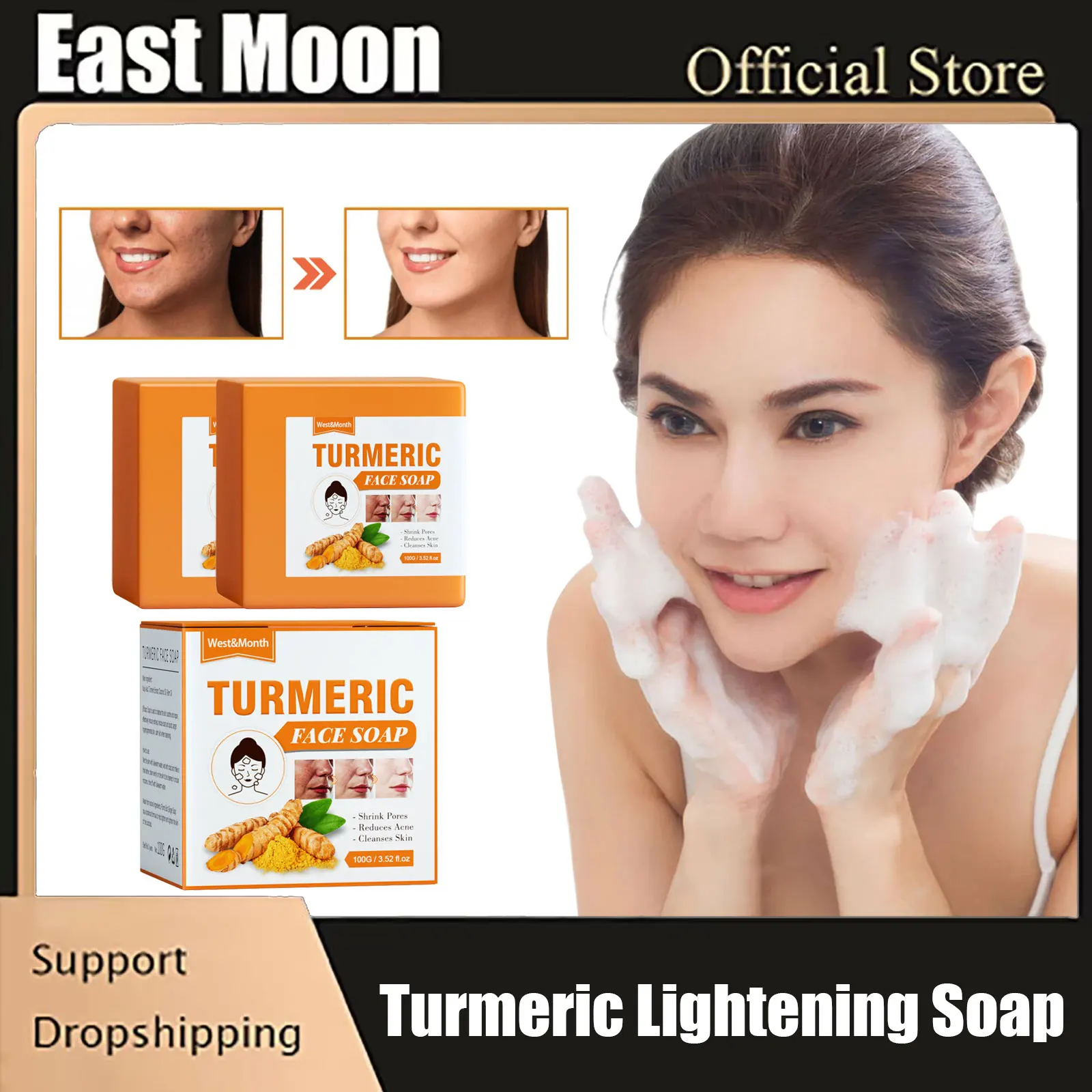 

Turmeric Whitening Soap Dark Spot Removal Fade Pimples Acne Scar Anti Freckle Brighten Underarm Knee Bleaching Lightening Soap