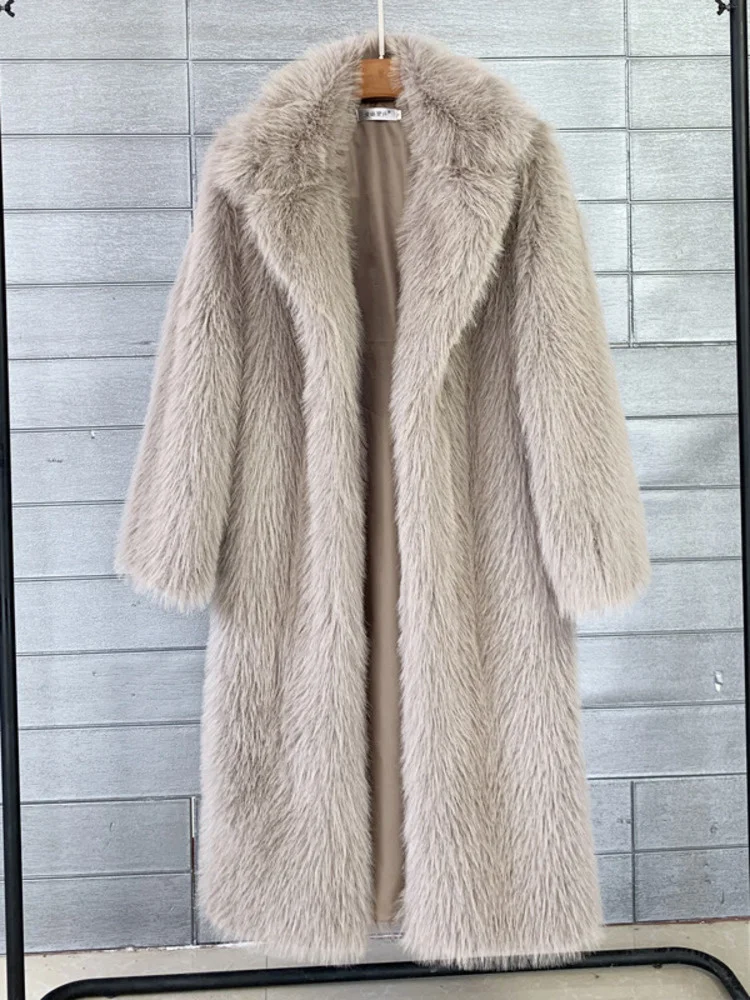 sweet Women Winter Faux Fur Fabric Coats China Long Imitation Mink Hair Coat Fur Polo Collar Casual Warm Windbreaker UJL5 images - 6