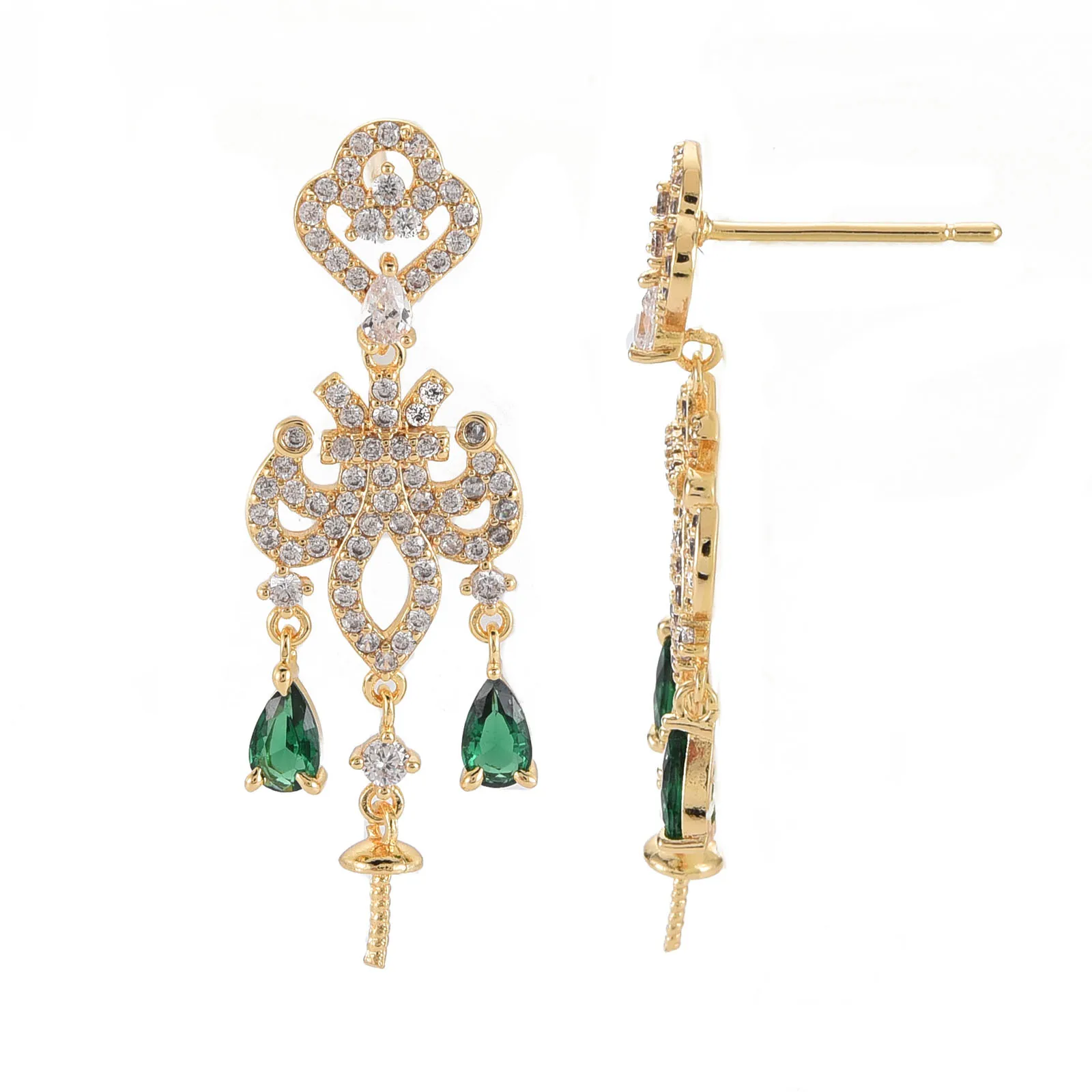 10 шт. латунные серьги-гвоздики с фианитом