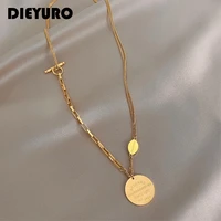 dieyuro 316l stainless steel 2 layer round letter necklace for women fashion coin pendant clavicle chain gold color jewelry gift