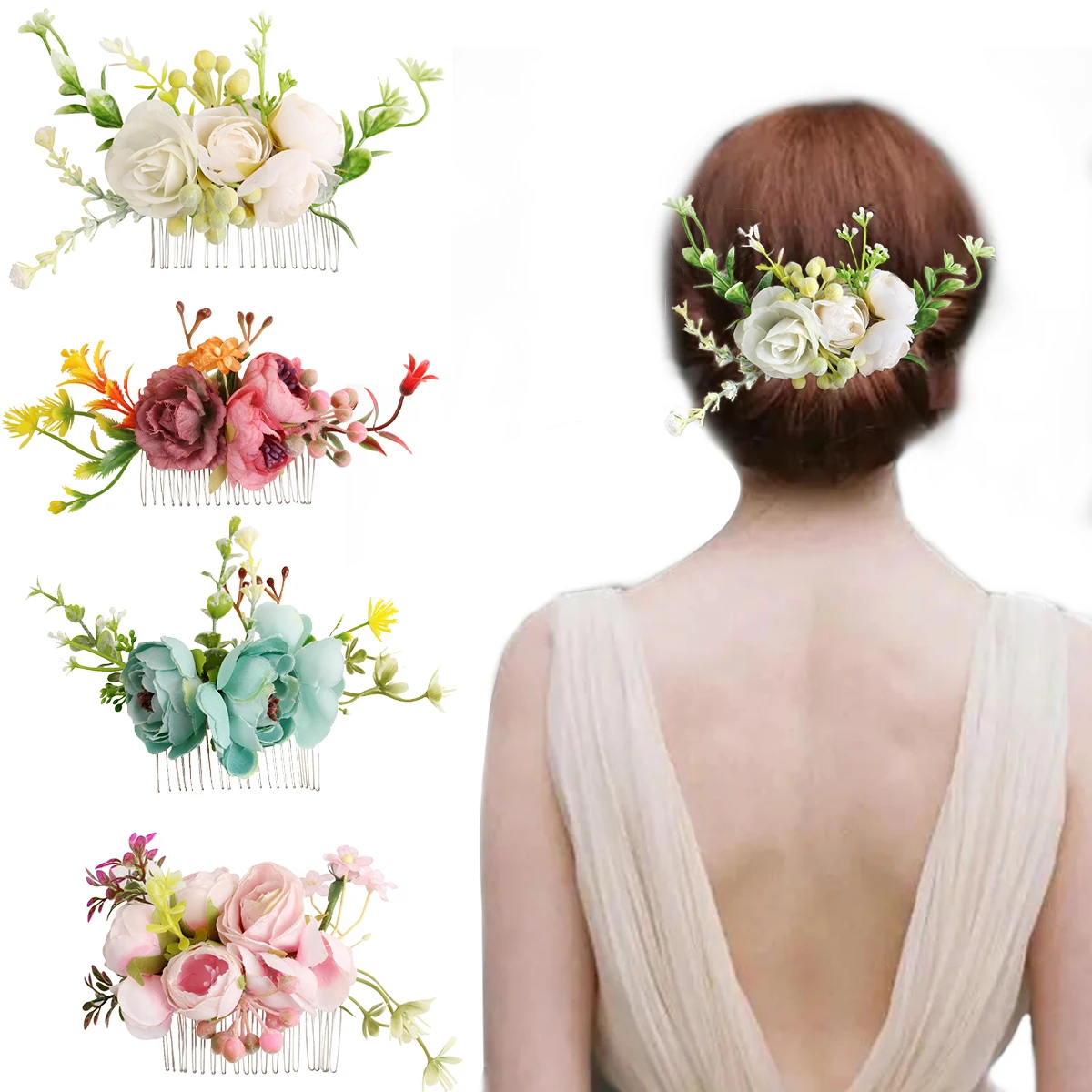 

Boho Bridal Flower Hair Comb Wedding Bridal Hair Accessories Female Rattan Hair Comb Classic Hair Vine Fashion Chic Hair Pins