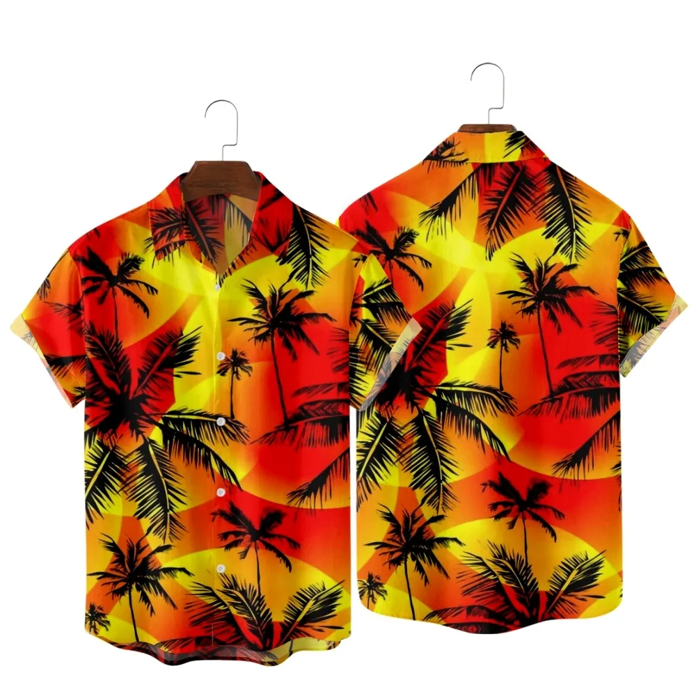 

2022 Fashion Casual Hawaiian Sand Beach Vintage Shirt, Tropical Coconut Tree Pattern Vintage Print, Men's Summer Style Shirt